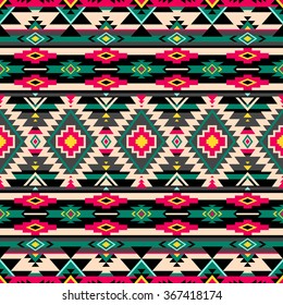 retro multicolor tribal vector seamless pattern. Aztec abstract geometric art print. ethnic hipster backdrop. Wallpaper, cloth design, fabric, paper, wrapping, textile.