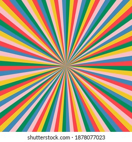 Retro multicolored sunburst background vector art.