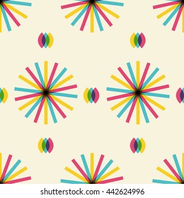 Retro multiplied style seamless pattern with stars flower shapes