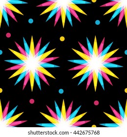 Retro multiplied style seamless pattern with stars flower shapes