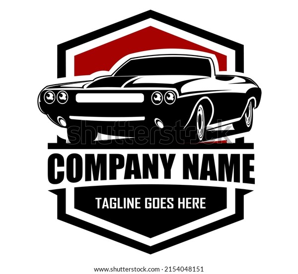 Retro muscle car emblem, logo, banner.\
Muscle car icon. Vector\
illustration.