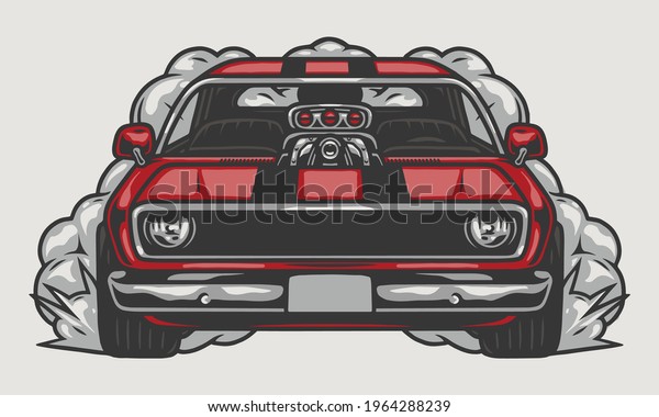 Retro muscle car with smoke in vintage style\
isolated vector\
illustration