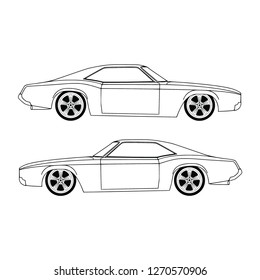 Retro muscle car vector illustration. Vintage poster of reto car. Old mobile isolated on white. - Vector