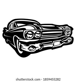 Retro muscle car vector illustration. Vintage poster of retro car. Old car isolated on white.