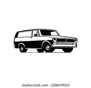 Retro muscle car vector illustration. Vintage poster of reto car. Old mobile isolated on white.