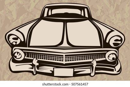 Retro muscle car vector illustration. Vintage poster. Old mobile isolated on white.