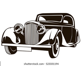 Retro muscle car vector illustration. Vintage poster of reto car. Old mobile isolated on white.

