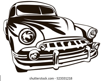 Retro muscle car vector illustration. Vintage poster of reto car. Old mobile isolated on white.

