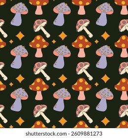 Retro Mushrooms Seamless Vector Pattern Design