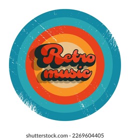 Retro music, 80's style label. Vector illustration, icon, isolated on white background