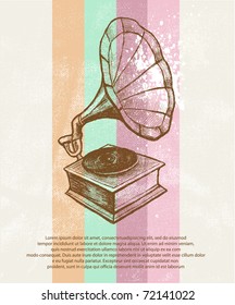 Retro music background. Gramophone