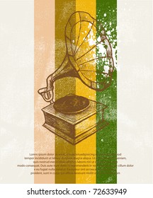 Retro music background. Gramophone
