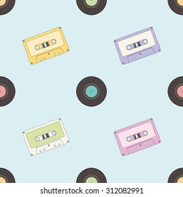 Retro music background. Vector seamless pattern.