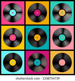 Retro Music Background with Vinyl Records - Vector Lp Discs