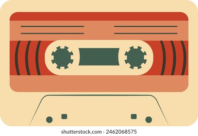 Retro Music Cassette with Record of 80s Disco. Magnetic Audio Tape. Vector Illustration Isolated on White Background