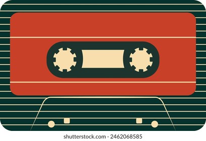 Retro Music Cassette with Record of 80s Disco. Magnetic Audio Tape. Vector Illustration Isolated on White Background
