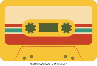 Retro Music Cassette with Record of 80s Disco. Magnetic Audio Tape. Vector Illustration Isolated on White Background