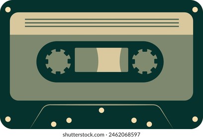 Retro Music Cassette with Record of 80s Disco. Magnetic Audio Tape. Vector Illustration Isolated on White Background