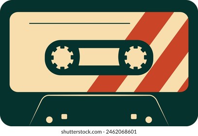 Retro Music Cassette with Record of 80s Disco. Magnetic Audio Tape. Vector Illustration Isolated on White Background