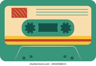 Retro Music Cassette with Record of 80s Disco. Magnetic Audio Tape. Vector Illustration Isolated on White Background