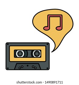 retro music cassette with speech bubble and music note