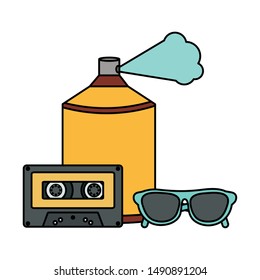 retro music cassette with spray paint and sunglasses