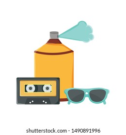 retro music cassette with spray paint and sunglasses