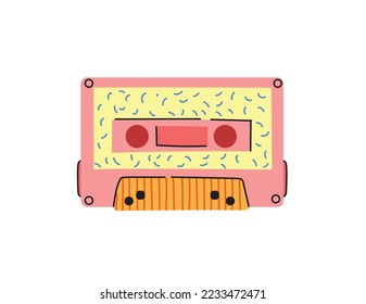 Retro music cassette. Stereo DJ tape, vintage 90s cassettes tapes and audio tape. antique radio play cassette, 1970s or 1980s rock music mix audiocassette. Vector icons set