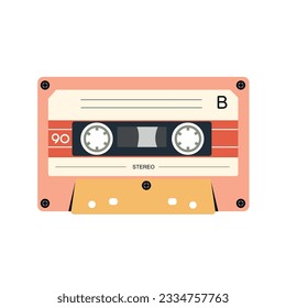 Retro music cassette. Stereo DJ tape, vintage 90s cassettes tapes and audio tape. antique radio play cassette, 1970s or 1980s rock music mix audiocassette.