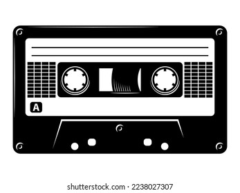 Retro music cassette tape silhouette, 80's, 90's Mixtape eps vector art illustration isolated on white background.