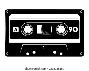 Retro music cassette tape silhouette, 80's, 90's Mixtape eps vector art illustration isolated on white background.