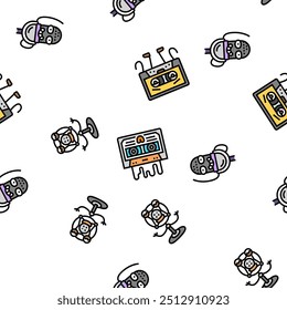 retro musik charakter vektor nahtloses muster dünne linie illustration