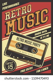 Retro Music Compact Cassette Vintage Signage Poster Vector