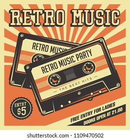 Retro Music Compact Cassette Vintage Signage Poster Vector