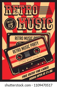 Retro Music Compact Cassette Vintage Signage Poster Vector