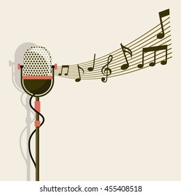 Retro and Music concept represented by microphone and music note icon. Colorfull and vintage illustration. 