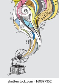 retro music concept with vintage phonograph