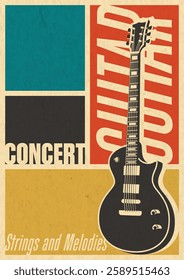 Retro Music Concert Poster, Electric Guitar, Vintage Color Background, Aged Paper Texture