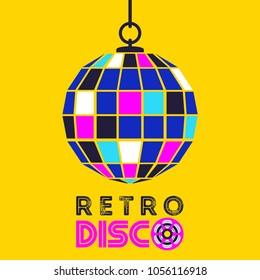 Retro music. Retro disco. Vector illustration with disco ball.