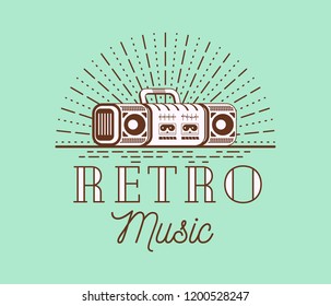Retro music double cassete player flat vector illustration. Tree colors vintage music equipment icon.
