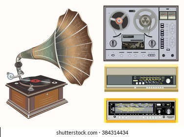 retro music equipments vector set