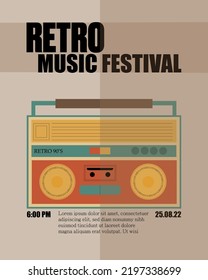 Retro music festival. Invitation for retro music festival. Poster for music festival in retro style. Retro player.