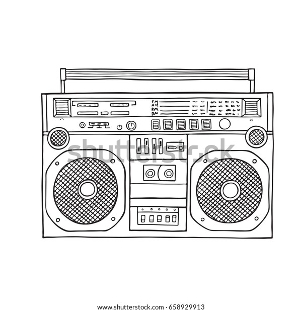 90年代のレトロな音楽機器 古い音楽機器のベクターイラスト テープステレオシステム オーディオカセットプレーヤ のベクター画像素材 ロイヤリティフリー