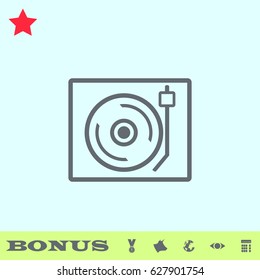 Retro music icon flat. Grey pictogram on blue background. Vector illustration symbol and bonus buttons medal, cow, earth, eye, calculator