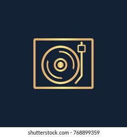 Retro music icon flat. Simple gold pictogram on dark background. Vector illustration symbol