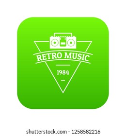 Retro music icon green vector isolated on white background