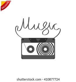 retro music icon, vector vintage music icon, isolated audio cassette illustration