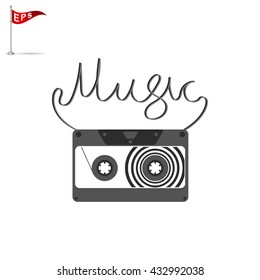 retro music icon, vector vintage music icon, isolated audio cassette illustration