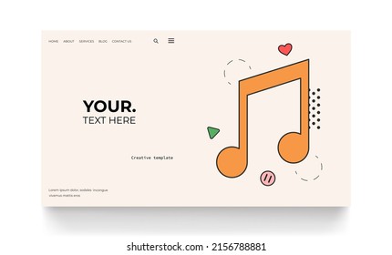 Retro music landing page for web page. Retro color and style. Flat vector illustration