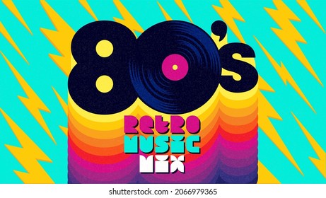Retro Music Mix. 80s and 90s. Vintage geometry minimalistic artwork poster with simple shape and figure alphabet, font. Abstract vector pattern design in Scandinavian style for web banner, cover. Logo